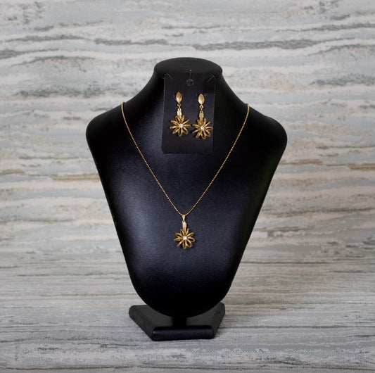 Spiral flower pendant with rhinestone center necklace & earrings